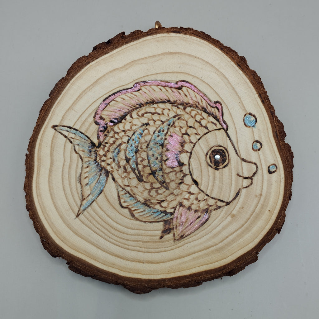Hand Burned Wooden Fish Wall Hanging