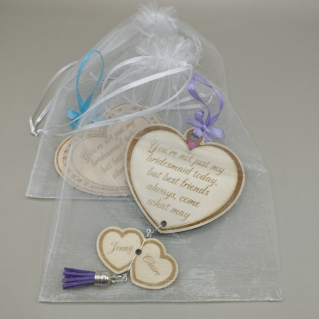 Personalised Wooden Love Heart Hanging Gift for Bridesmaids & Maid of Honour