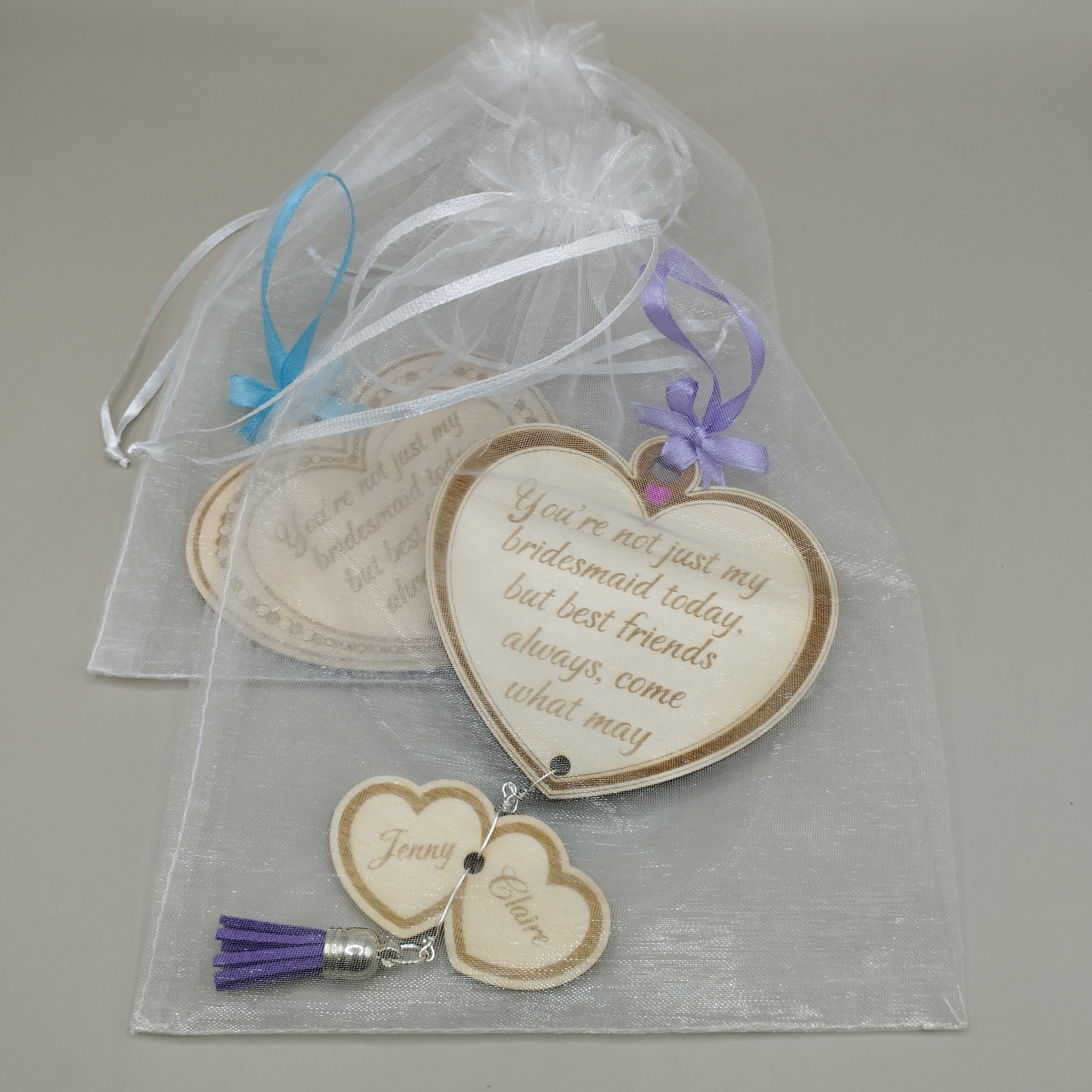 Personalised Wooden Love Heart Hanging Gift for Bridesmaids & Maid of Honour