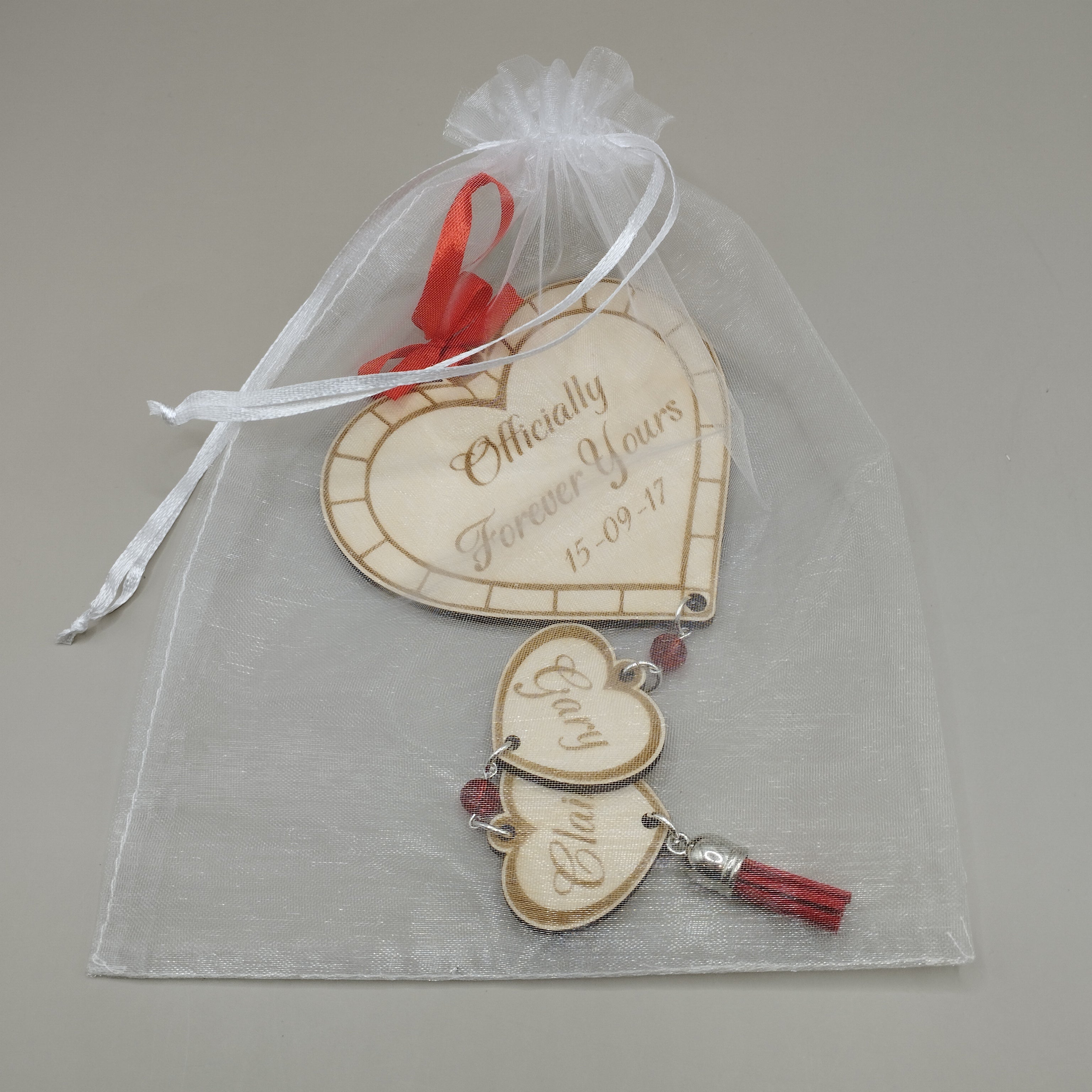 Personalised Wooden Love Heart Hanging Gift for Engaged or Married Couples