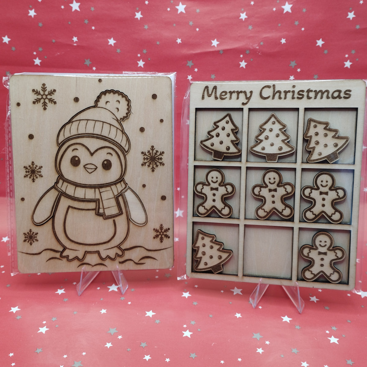 Christmas Wooden Games - Build a Penguin and Christmas 3 in a row