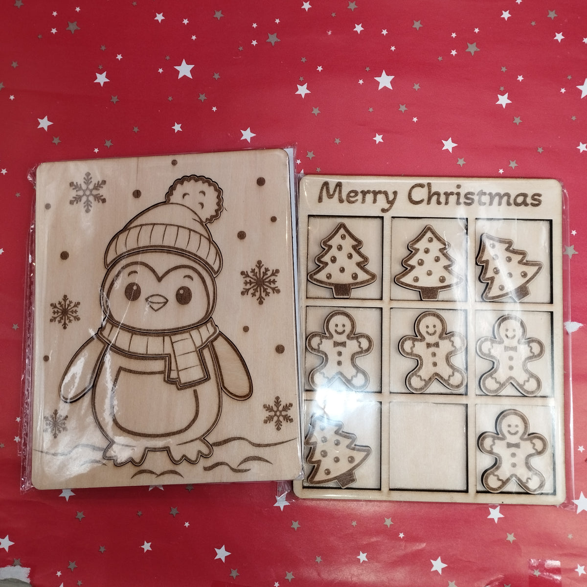 Christmas Wooden Games - Build a Penguin and Christmas 3 in a row