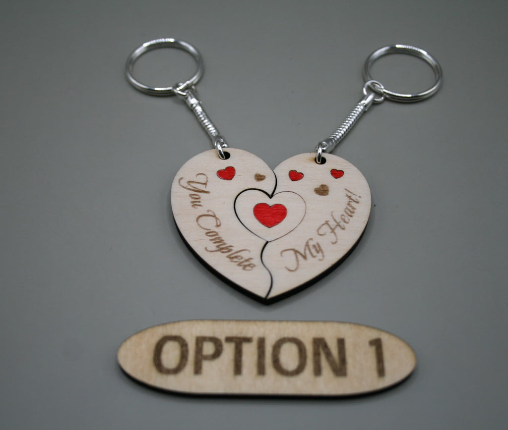 Personalised Engraved Wooden Jigsaw Heart Keyrings