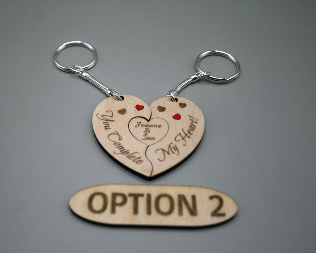 Personalised Engraved Wooden Jigsaw Heart Keyrings