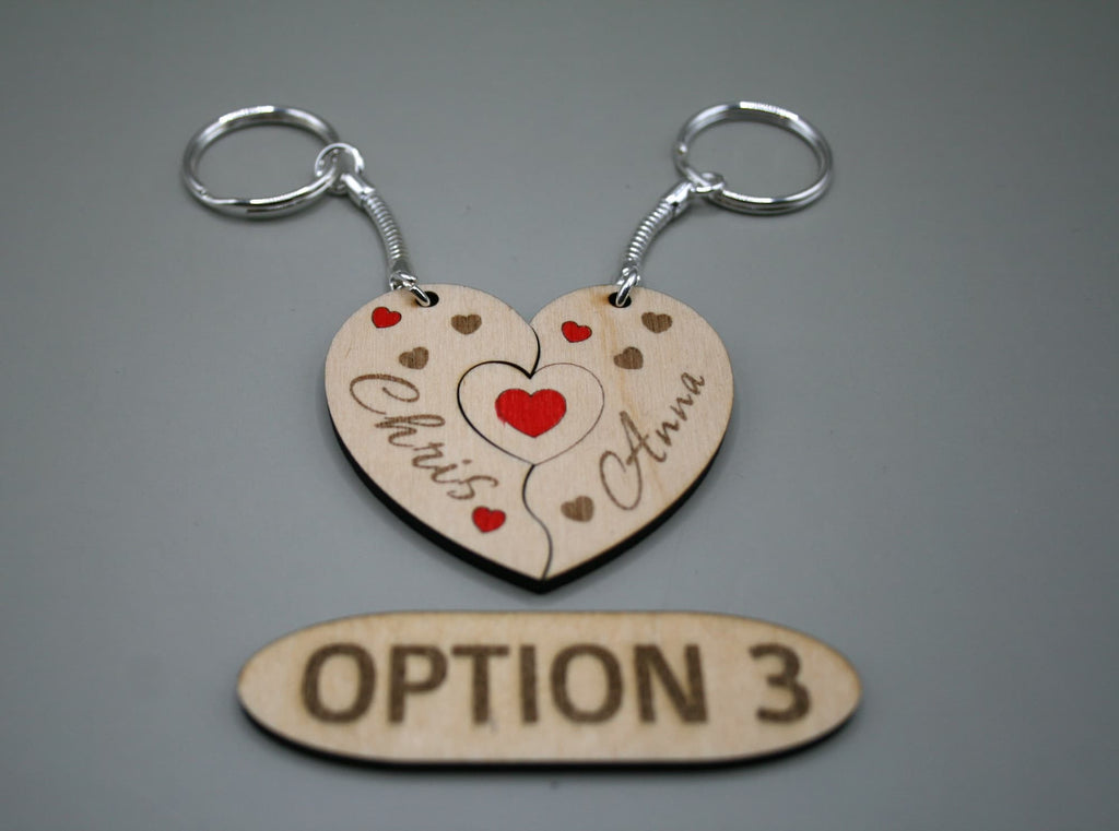Personalised Engraved Wooden Jigsaw Heart Keyrings