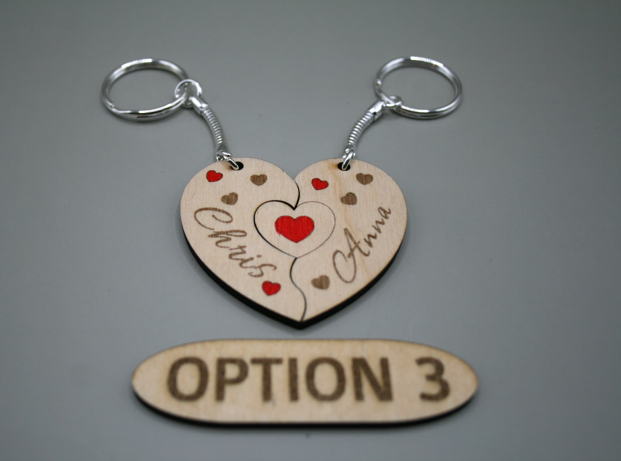 Personalised Engraved Wooden Jigsaw Heart Keyrings