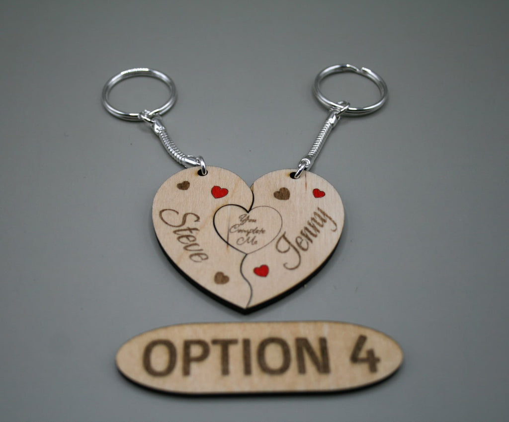 Personalised Engraved Wooden Jigsaw Heart Keyrings