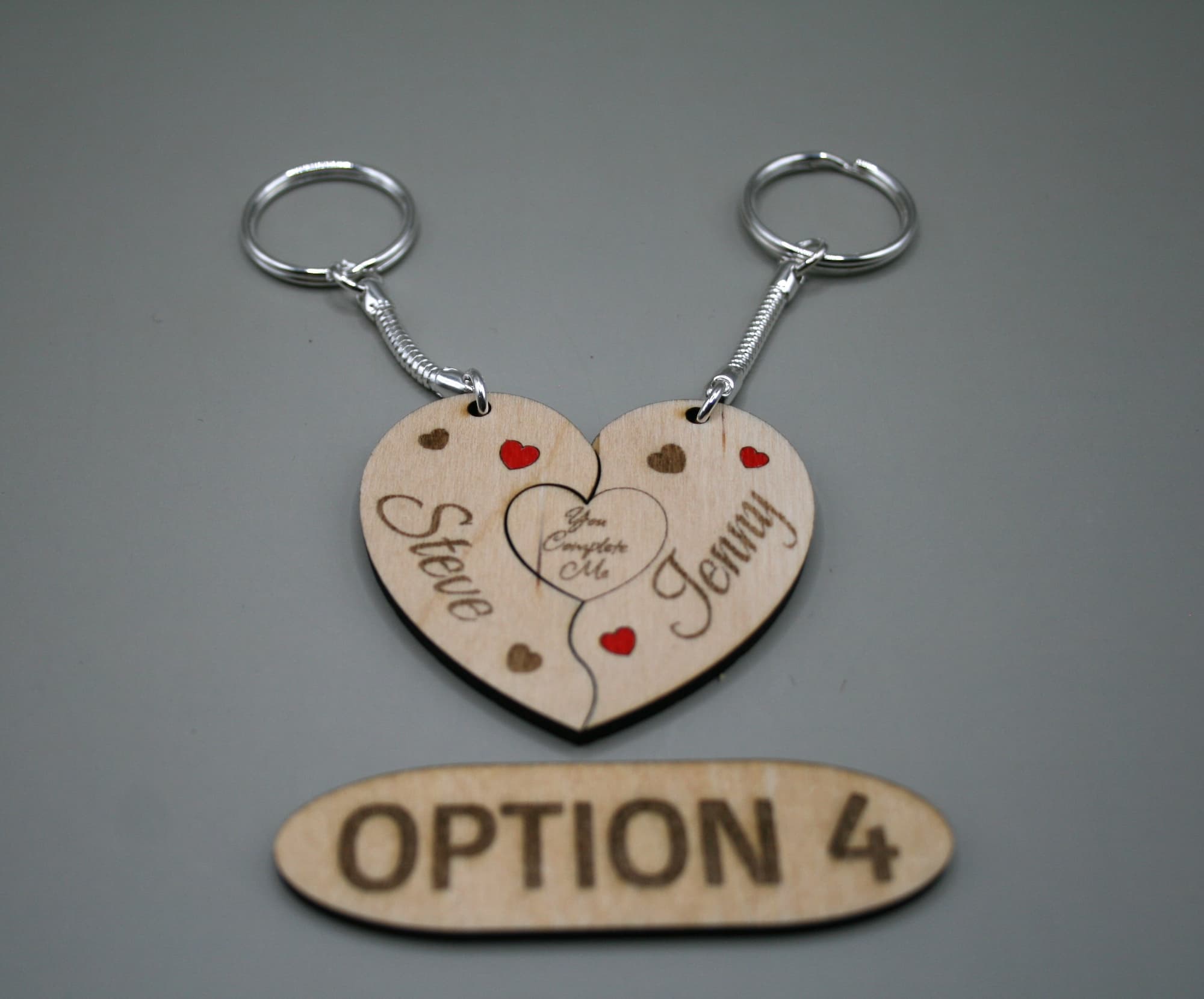 Personalised Engraved Wooden Jigsaw Heart Keyrings