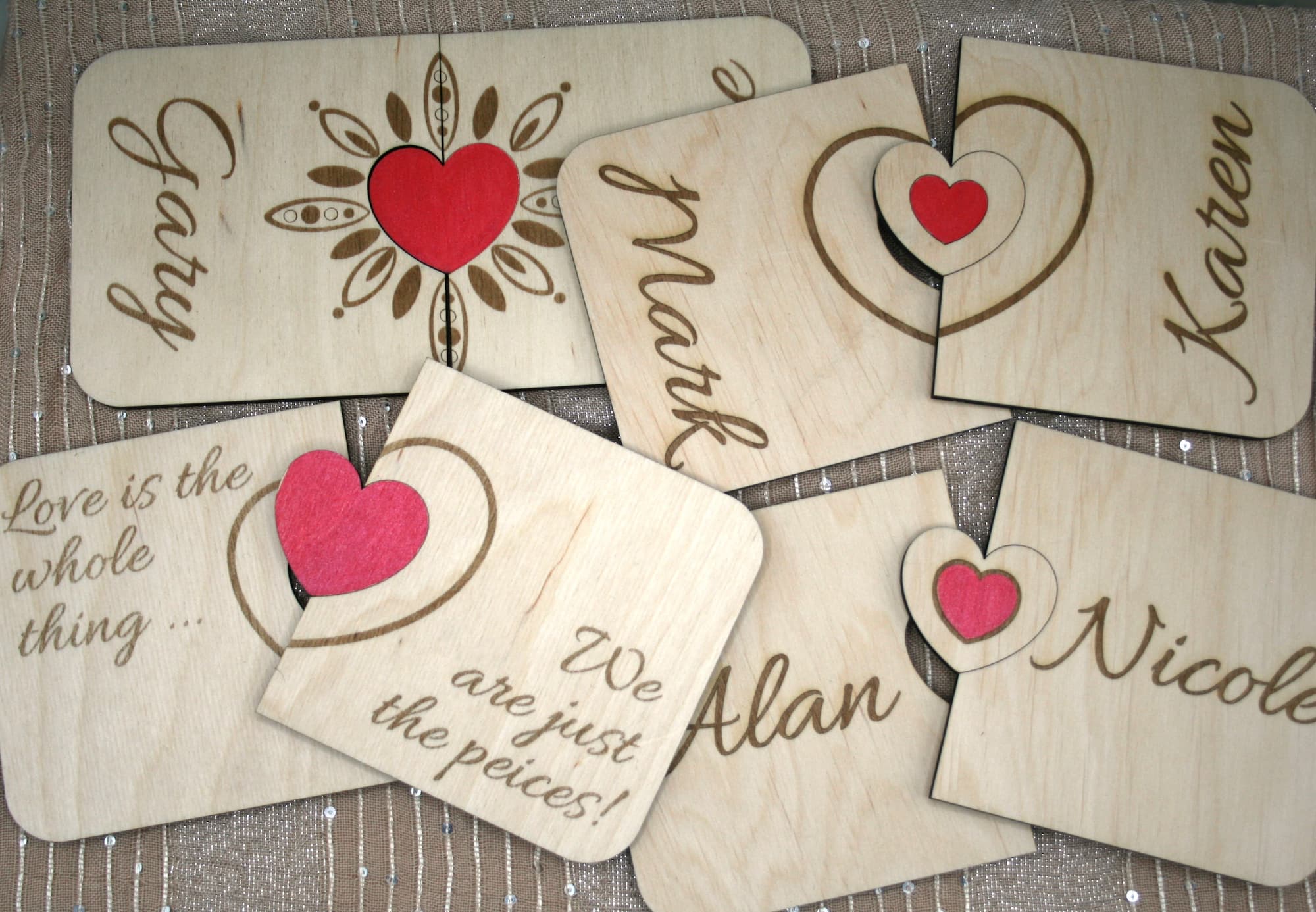 Personalised Wooden Connecting Heart Coasters