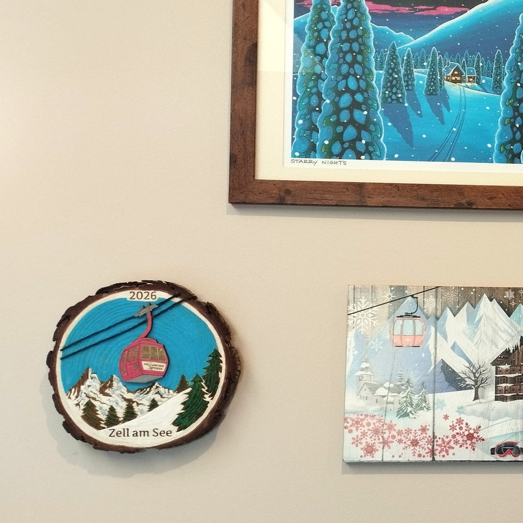 Ski Theme Wood Round Wall Hanging