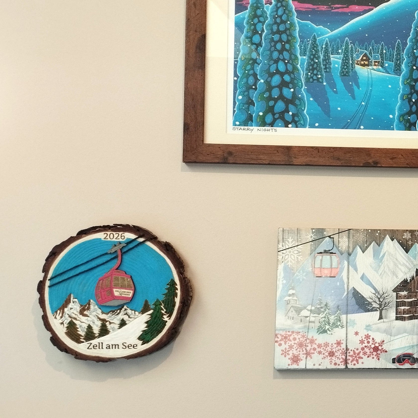 Ski Theme Wood Round Wall Hanging