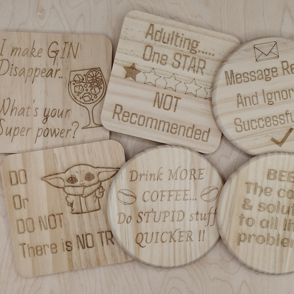 Novelty Wooden Coasters - Buy 3 get 1 FREE