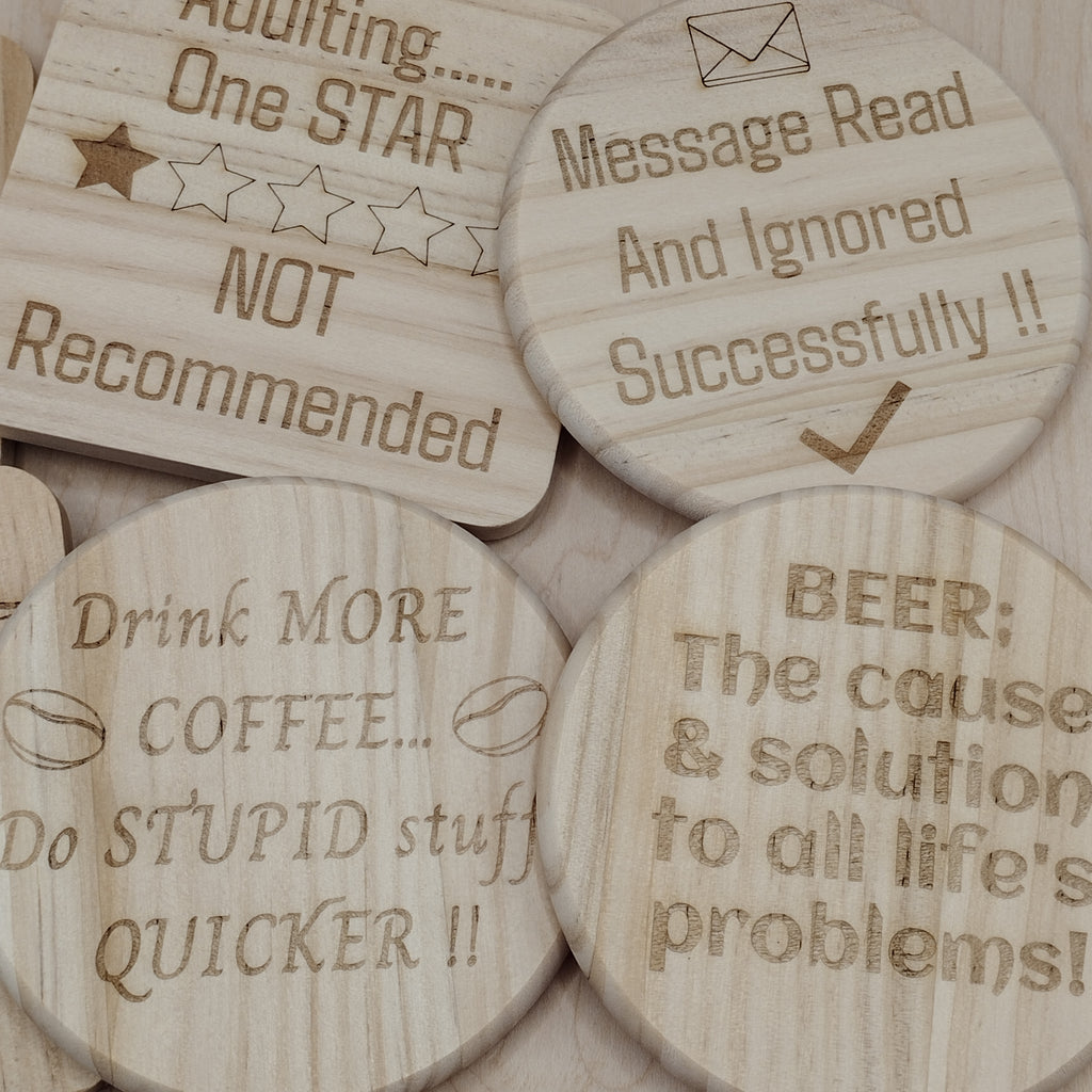 Novelty Wooden Coasters - Buy 3 get 1 FREE