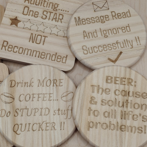 Novelty Wooden Coasters - Buy 3 get 1 FREE