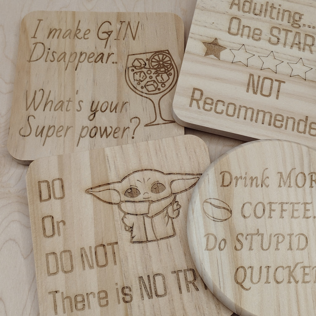 Novelty Wooden Coasters - Buy 3 get 1 FREE