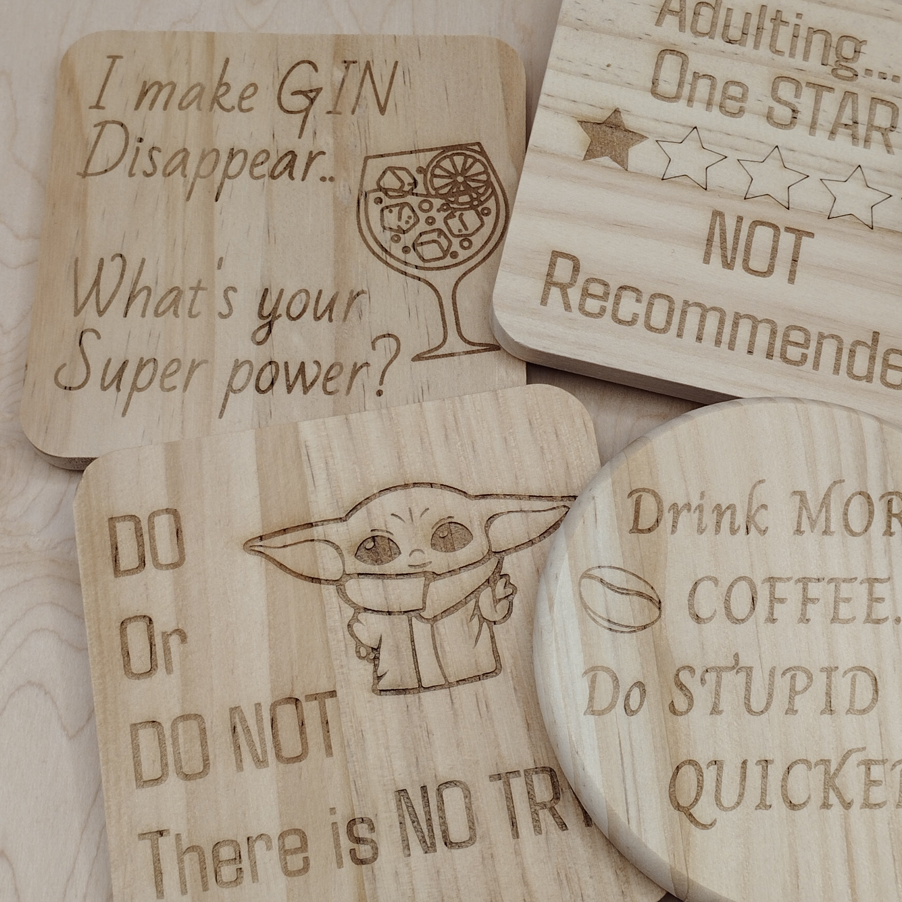 Novelty Wooden Coasters - Buy 3 get 1 FREE