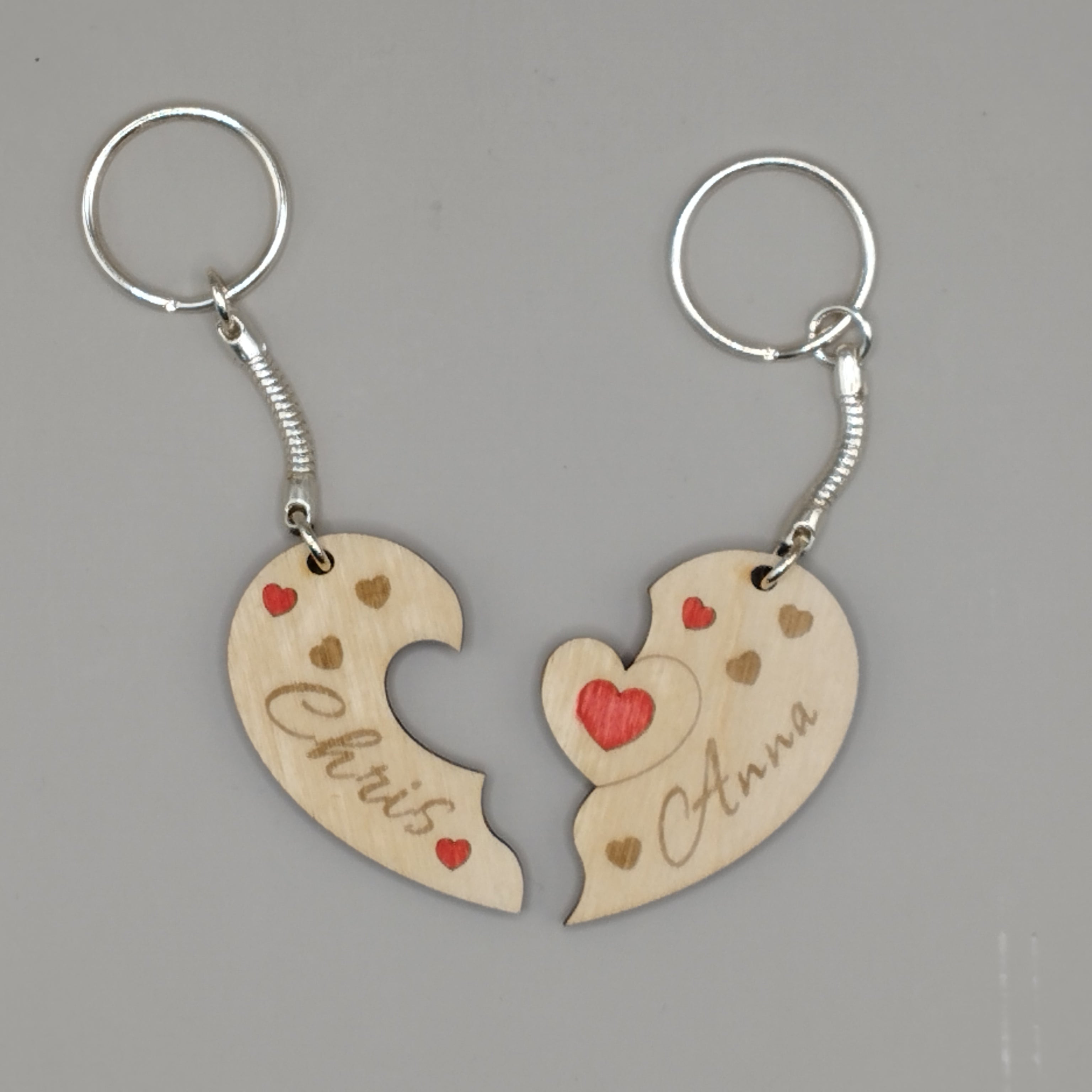 Personalised Engraved Wooden Jigsaw Heart Keyrings