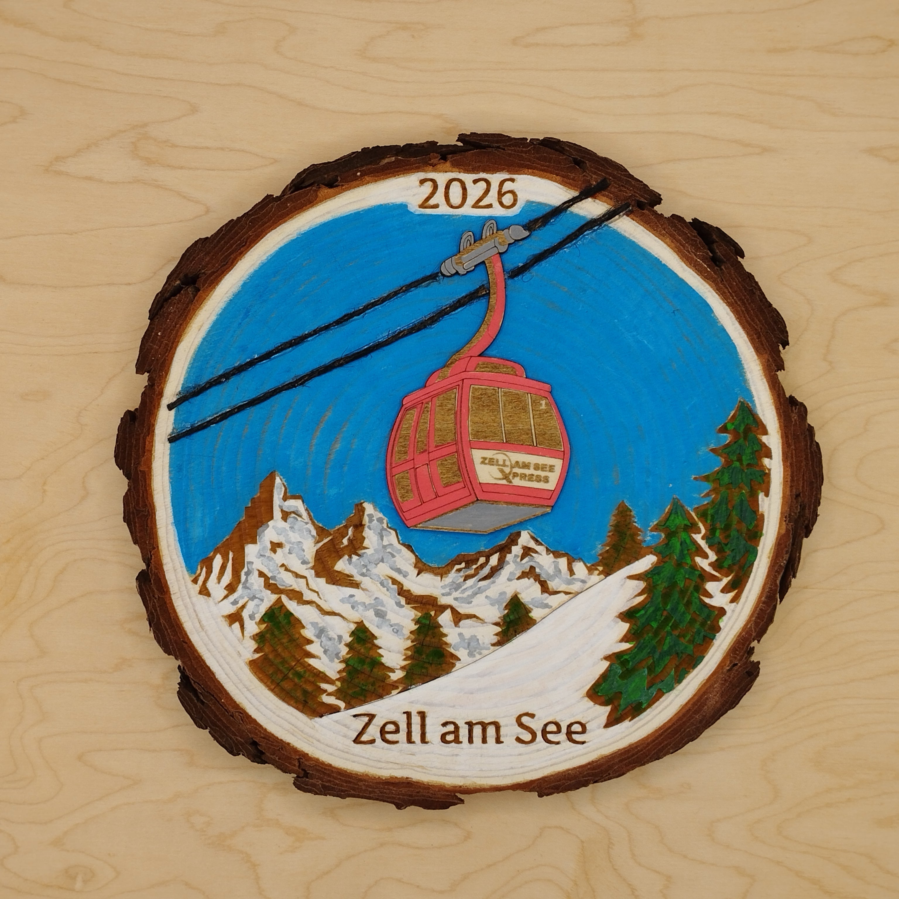 Ski Theme Wood Round Wall Hanging