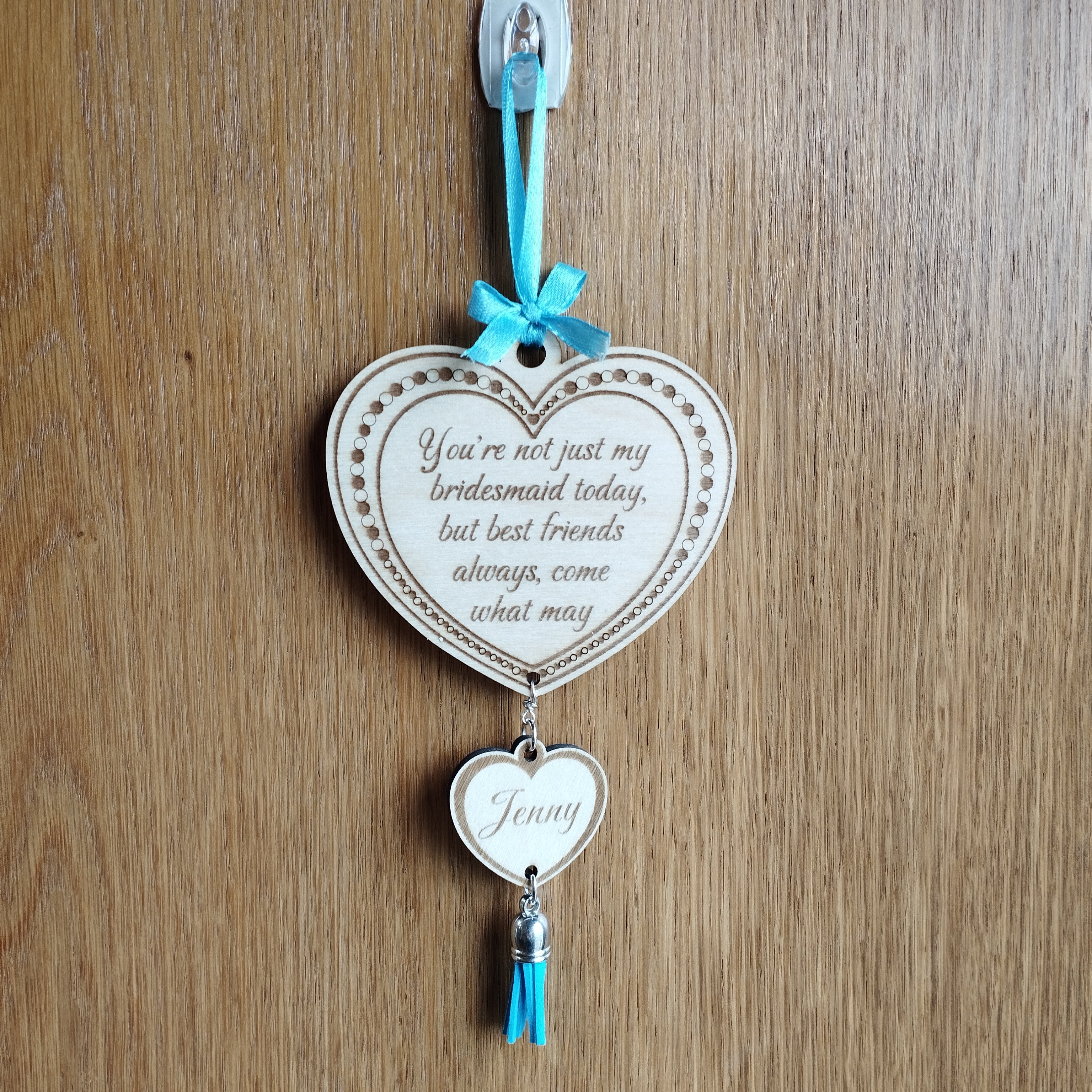 Personalised Wooden Love Heart Hanging Gift for Bridesmaids & Maid of Honour