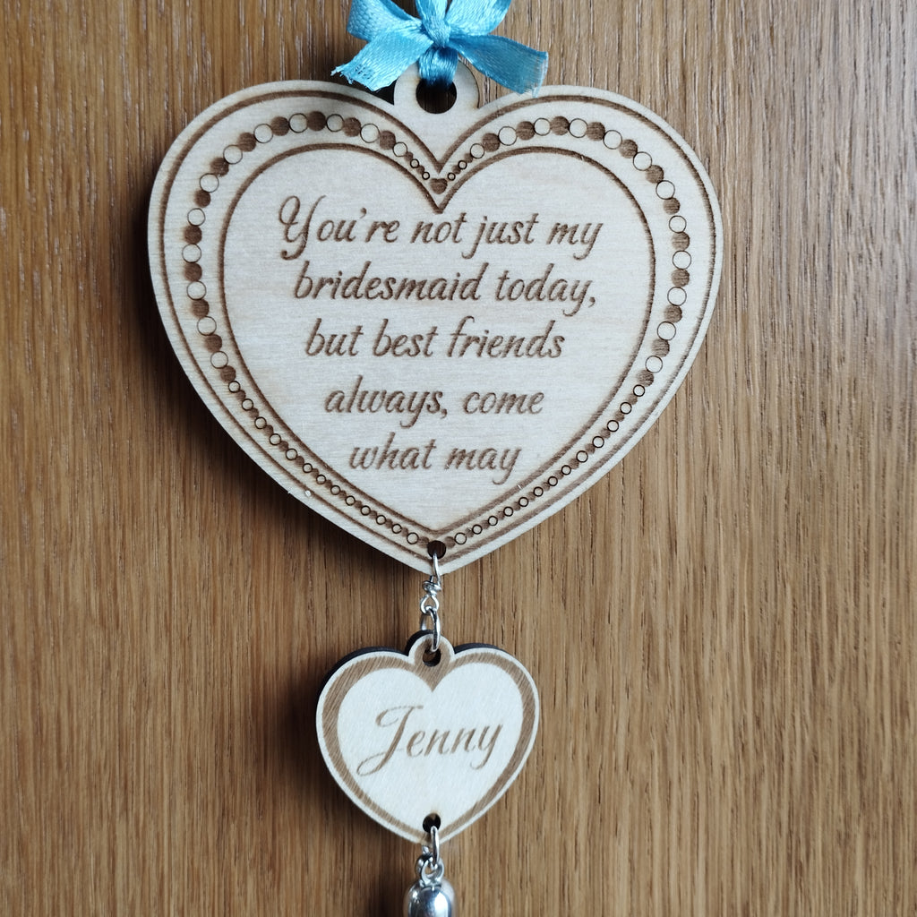 Personalised Wooden Love Heart Hanging Gift for Bridesmaids & Maid of Honour