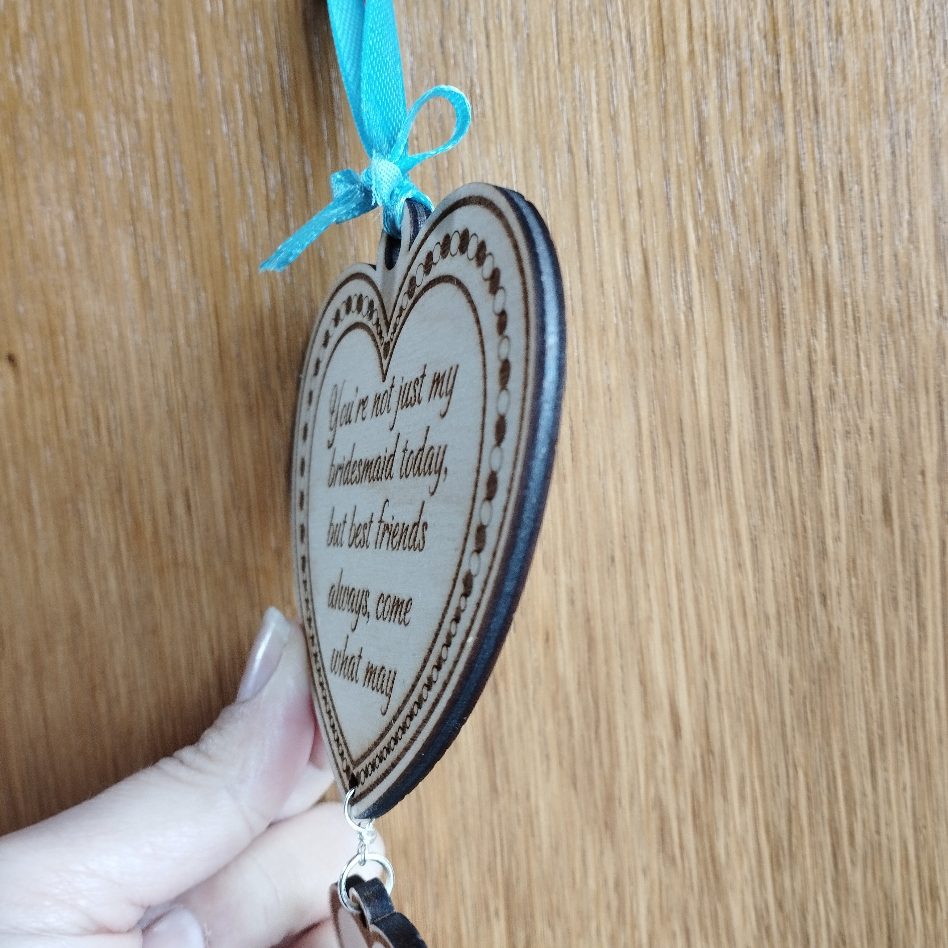Personalised Wooden Love Heart Hanging Gift for Bridesmaids & Maid of Honour