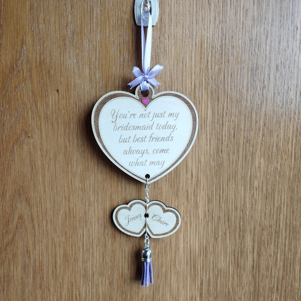 Personalised Wooden Love Heart Hanging Gift for Bridesmaids & Maid of Honour