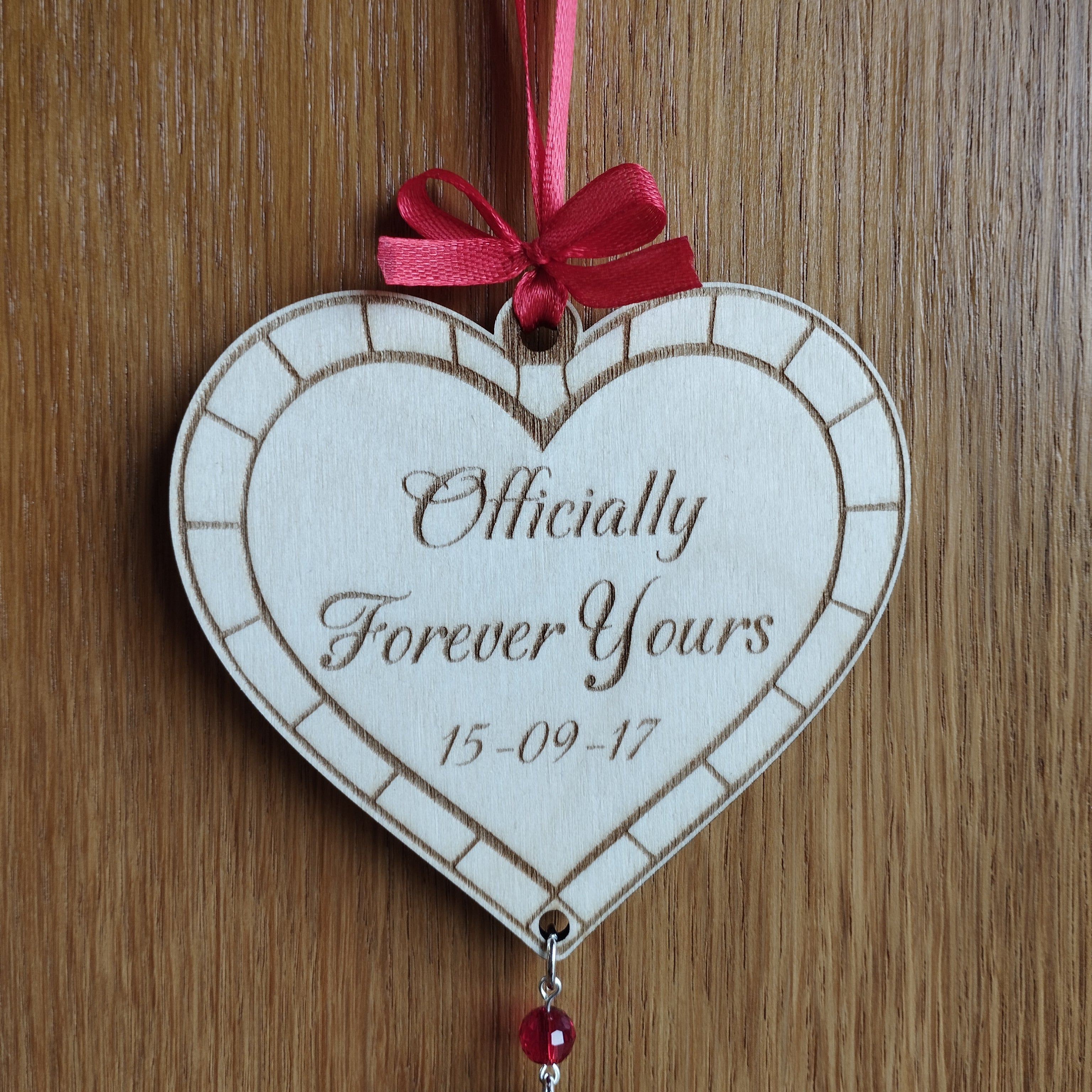 Personalised Wooden Love Heart Hanging Gift for Engaged or Married Couples
