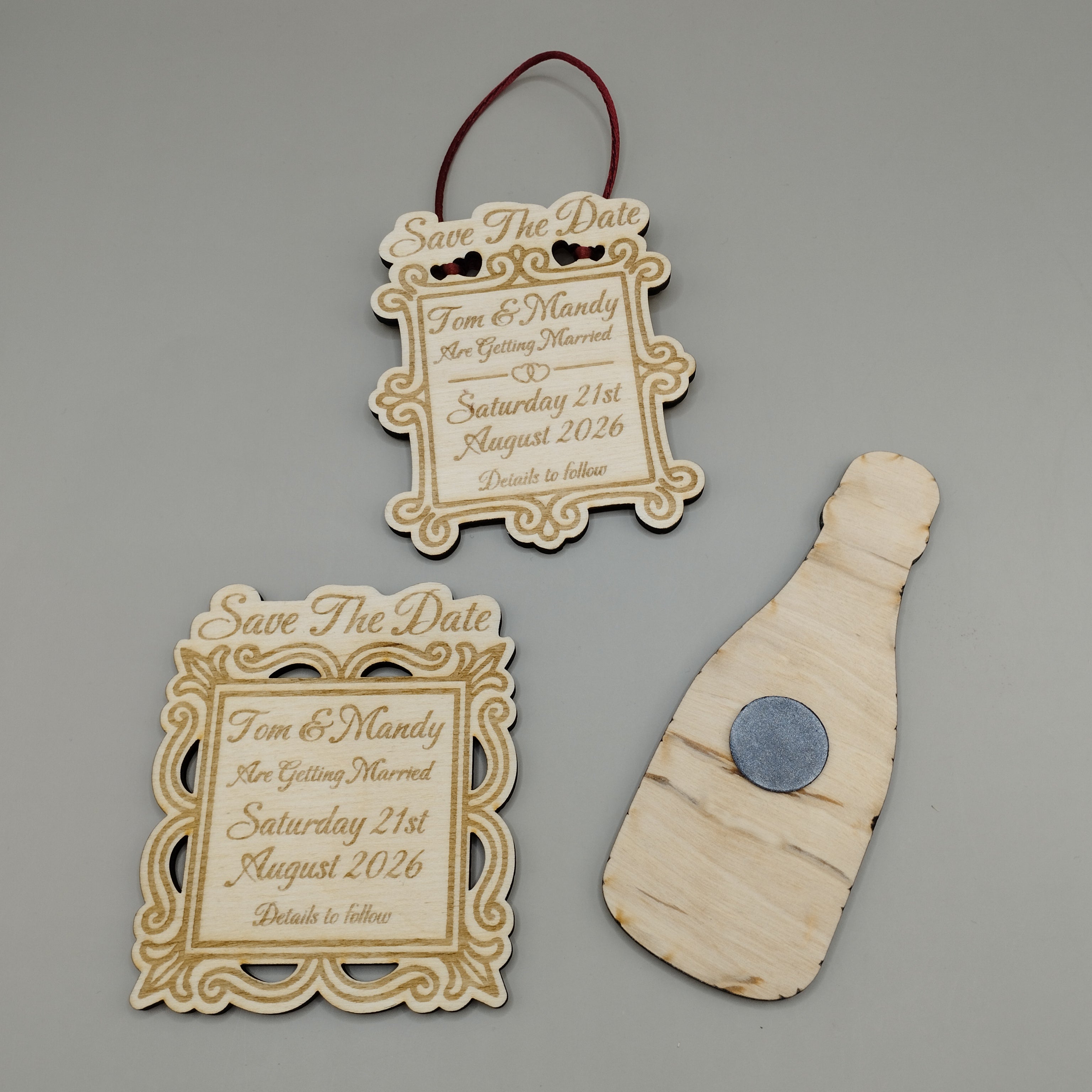 Personalised Wooden Save the Date Magnet or Hangers