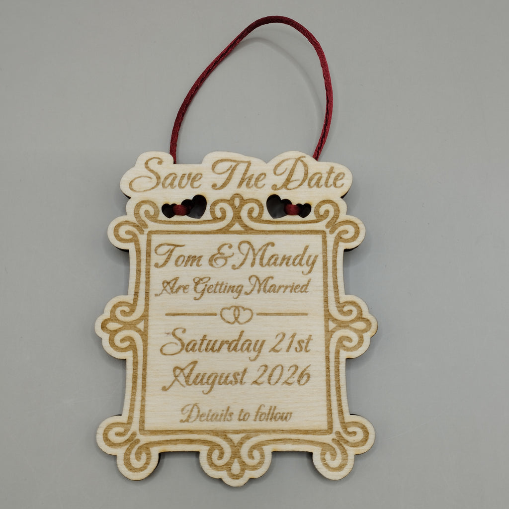 Personalised Wooden Save the Date Magnet or Hangers