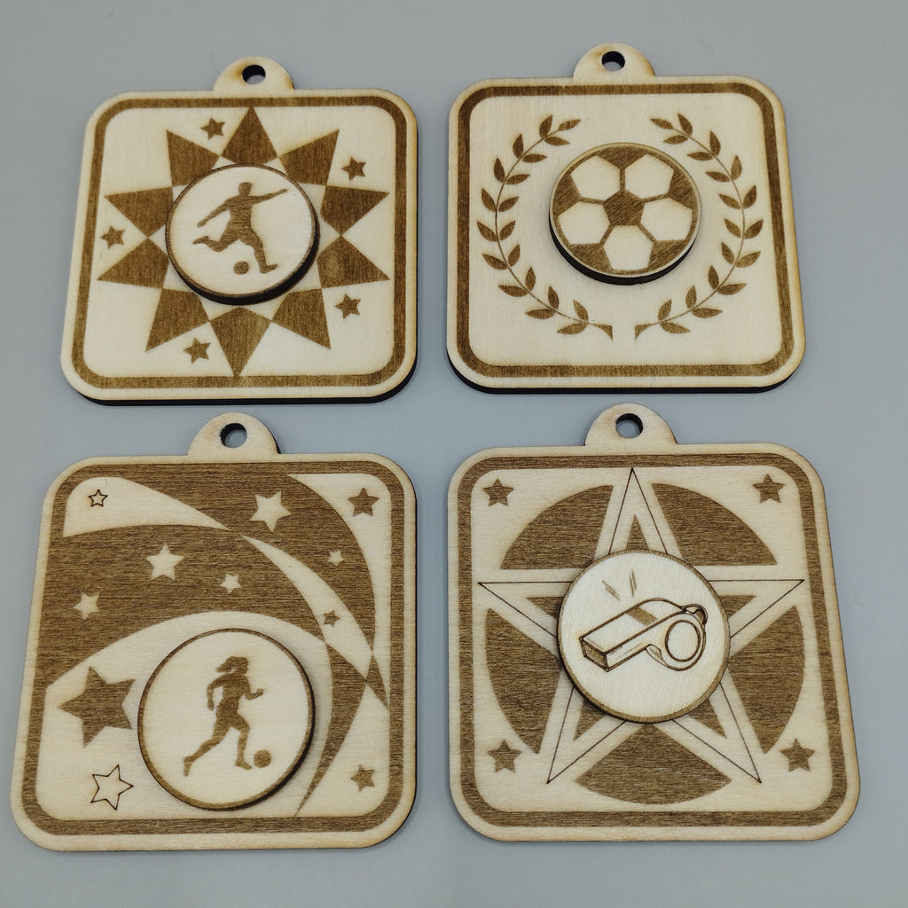 Personalised Wooden Football and Rugby Medals