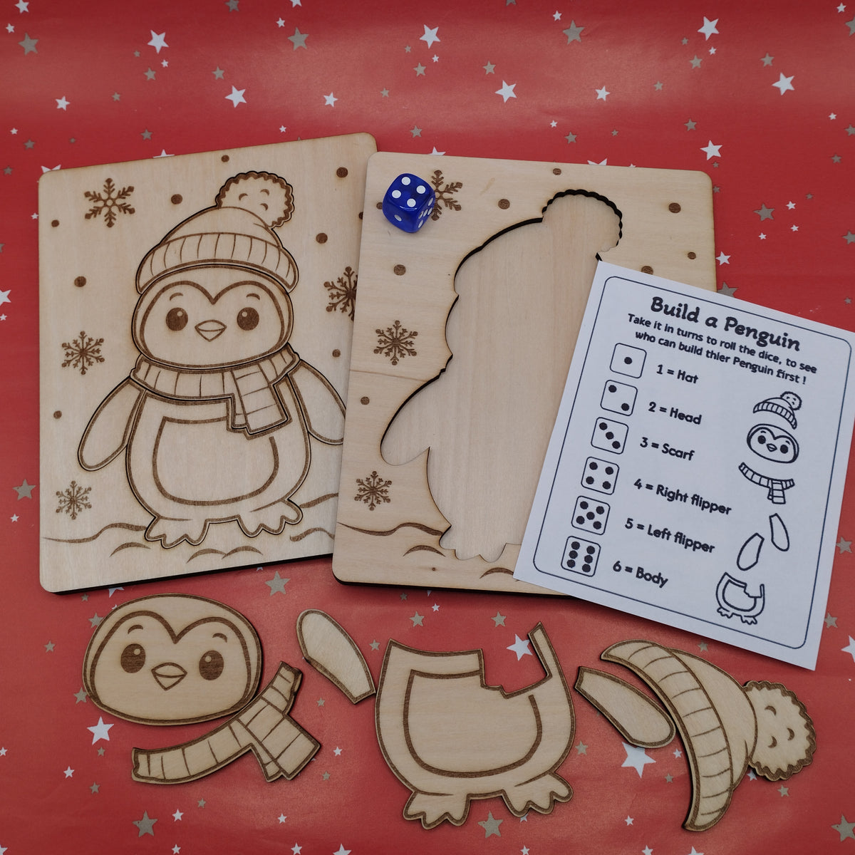 Christmas Wooden Games - Build a Penguin and Christmas 3 in a row