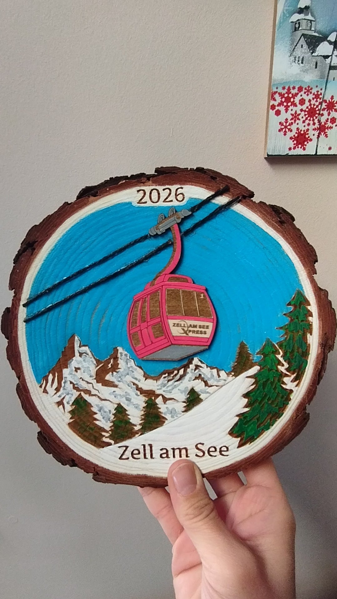 Ski Theme Wood Round Wall Hanging
